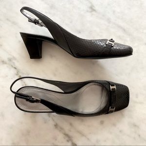 Tahari Elena black leather heels with buckle